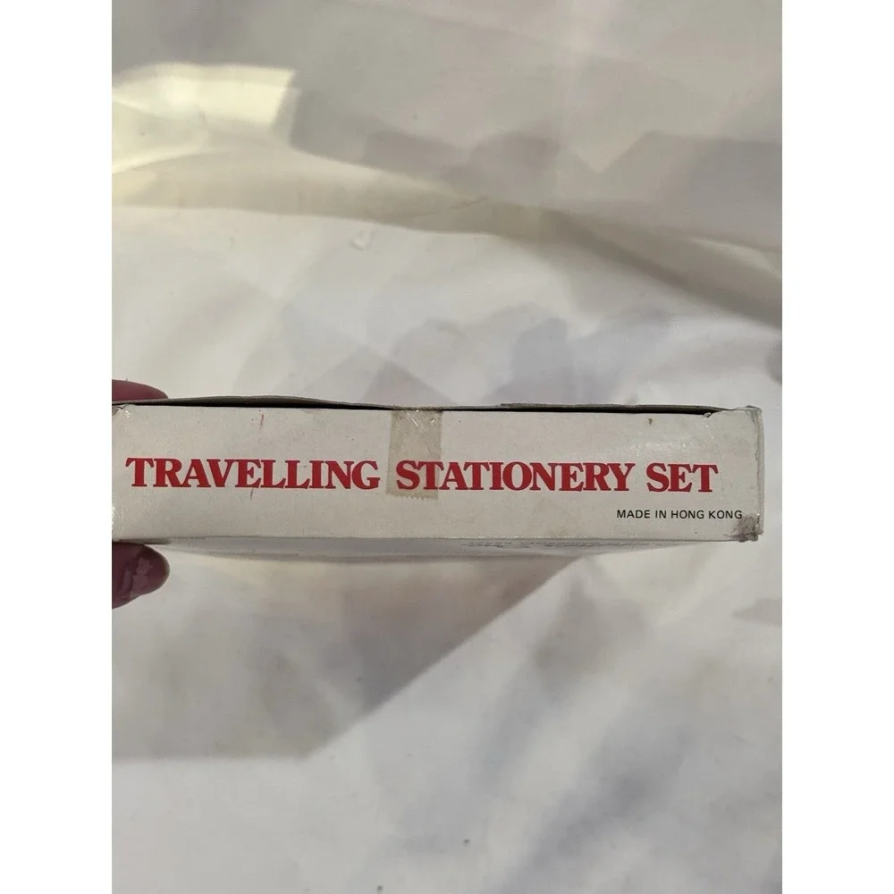 New In Box Vintage Traveling Stationary Set Desk Set  Zippered Case Stapler Pen